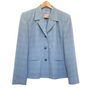 AKA Eddie Bauer 3 Button Blazer Women’s Sz 8 Plaid Pockets Lined Light Blue